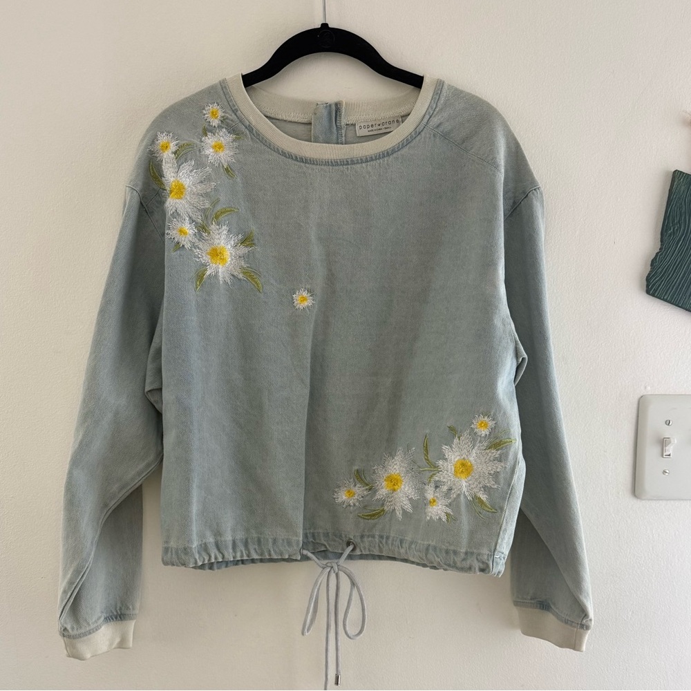 Paper Crane Denim Embroidered Sweatshirt S